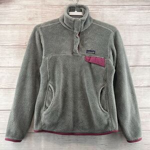 Patagonia Re-Tool Snap T Fleece Pullover Womens Sz S‎ Gray Pink Kangaroo Pocket